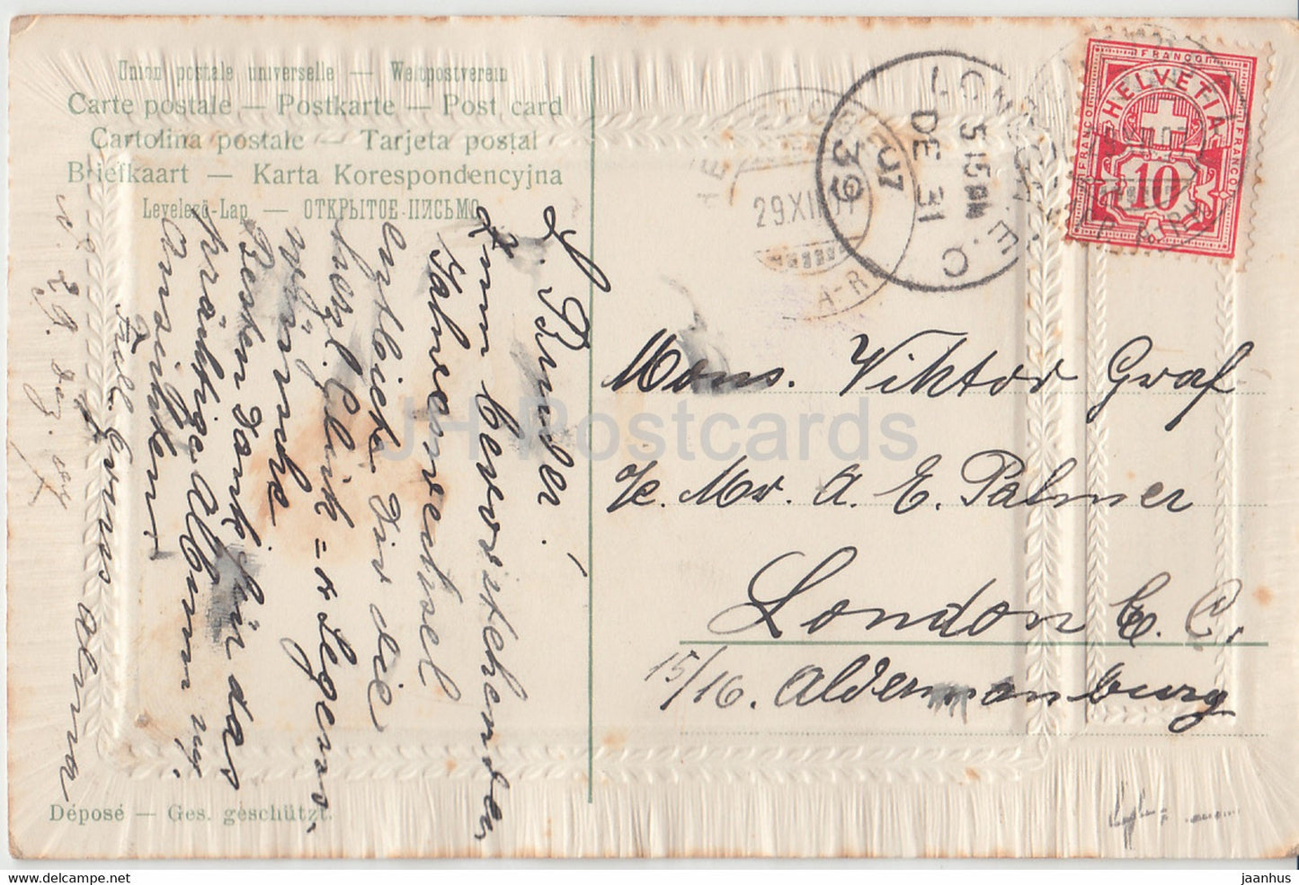 New Year Greeting Card - Herzlichen Gluckwunsch zum Neuen Jahre - children - old postcard - 1907 - Germany - used