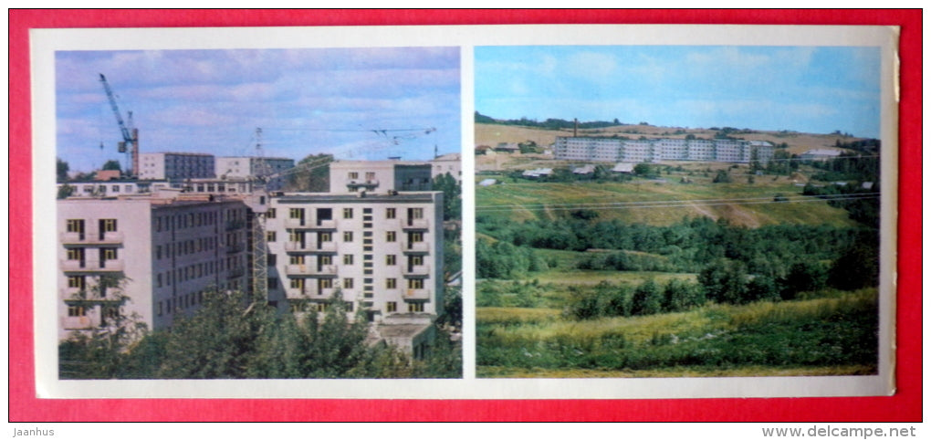 construction in the city - New  buildings in Yazhelbitsy village - crane - Valday - 1978 - USSR Russia - unused - JH Postcards