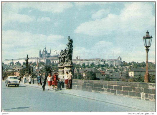 Praha - Prague Castle from Charles bridge - Czechoslovakia - Czech - old postcard - used - JH Postcards