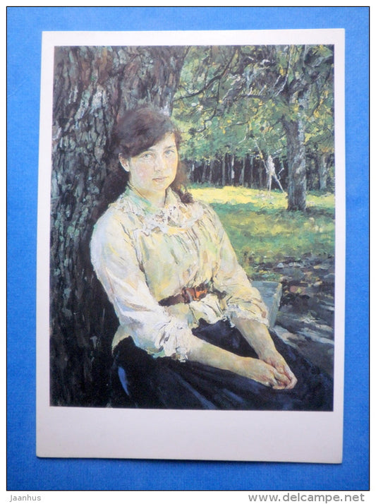 painting by V. A. Serov - Girl in the Sunlight , 1888 - russian art - unused - JH Postcards