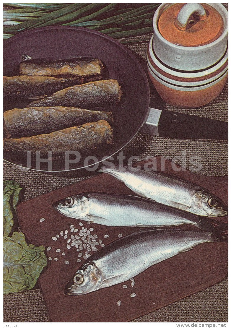 pickled herring - Fish Dishes - food - recepies - 1986 - Estonia USSR - unused - JH Postcards