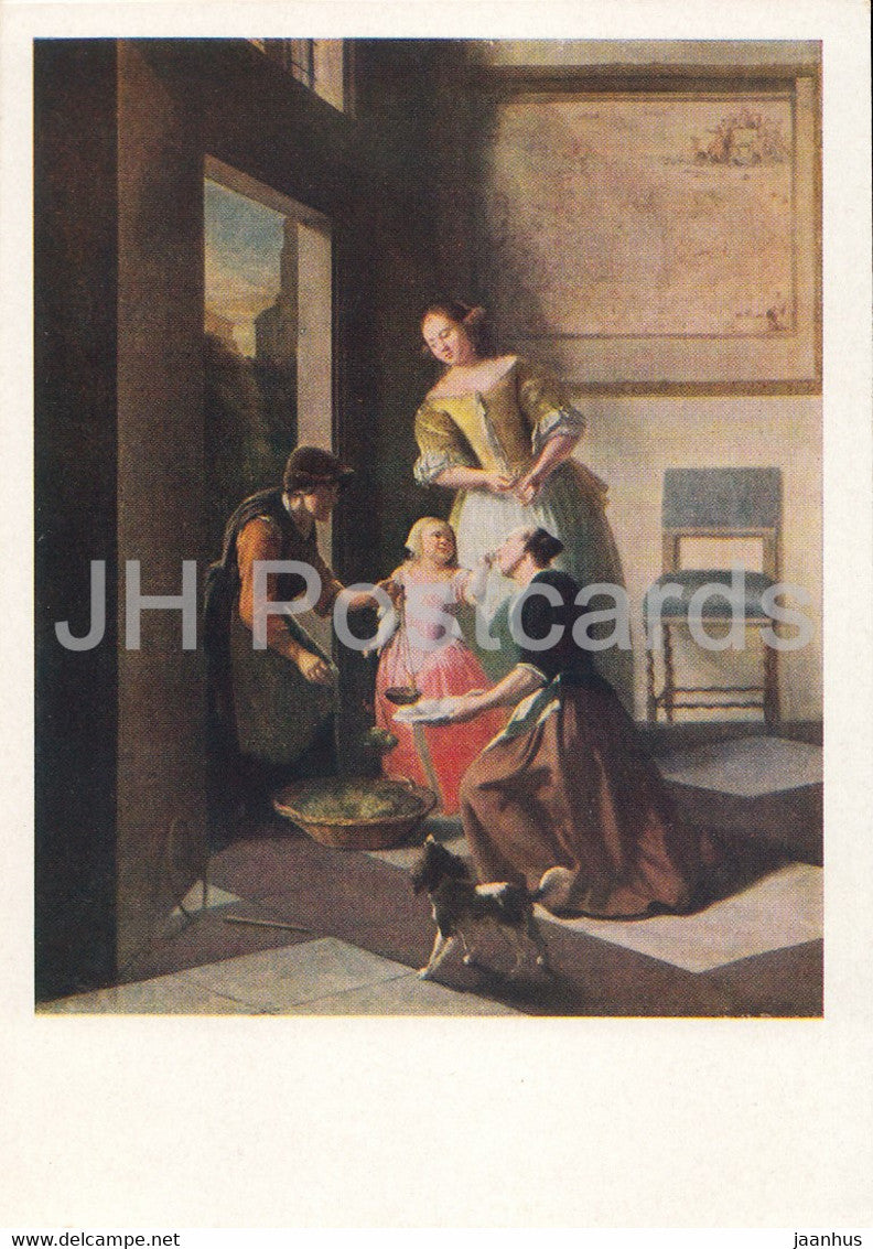 painting by Jacob Ochtervelt - Buying the Grape - dog - Dutch art - 1961 - Russia USSR - unused - JH Postcards