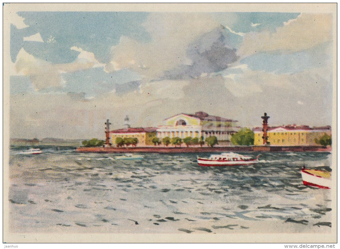 illustration - Spit of Vasilyevsky island - Leningrad - St. Petersburg - 1962 - Russia USSR - unused - JH Postcards