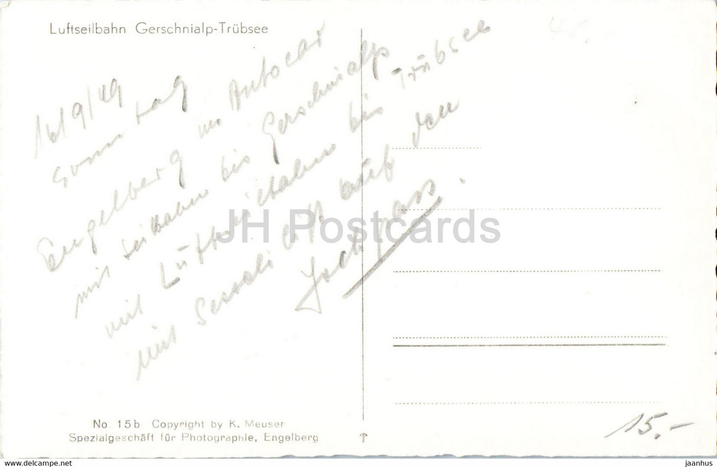 Luftseilbahn Gerschnialp Trubsee - téléphérique - carte postale ancienne - 1949 - Suisse - utilisé