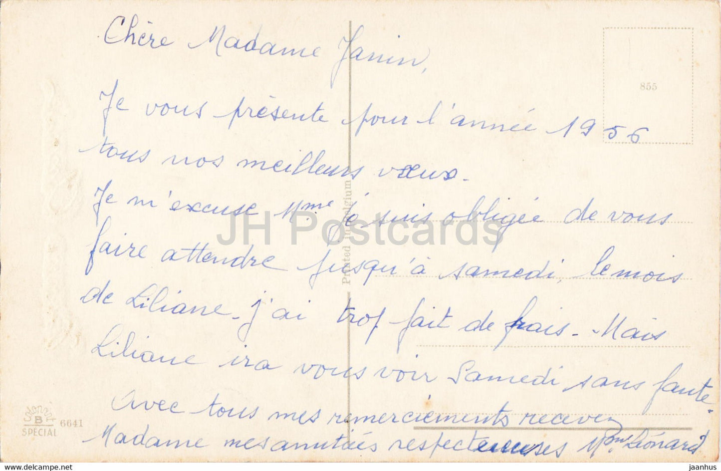 Carte de voeux anniversaire - Bonne Annee - fleurs - 6641 - illustration - carte postale ancienne - 1956 - France - occasion