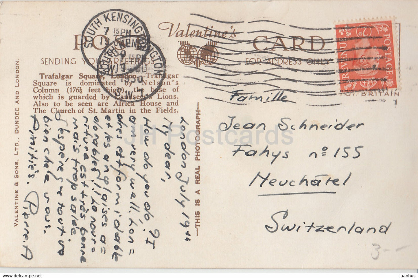 London - Trafalgar Square - Valentine - 7024 - old postcard - England - United Kingdom - used