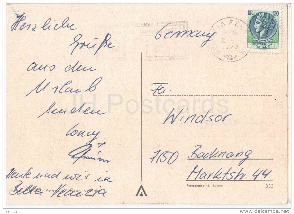 Saluti da Venezia - Venezia - Venice - Veneto - 333 - Italia - Italy - sent from Italy Venice to France 1979 - JH Postcards