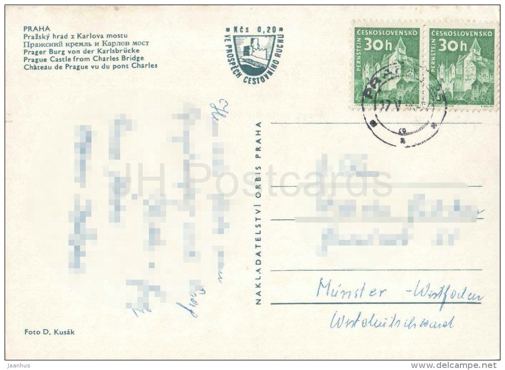 Praha - Prague Castle from Charles bridge - Czechoslovakia - Czech - old postcard - used - JH Postcards