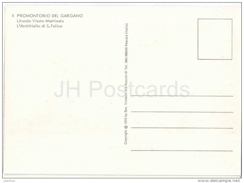 Architiello di S. Felice , Littorale Vieste Matinata - Promontoria sul Gargano - Puglia - 152 - Italia - Italy - unused - JH Postcards