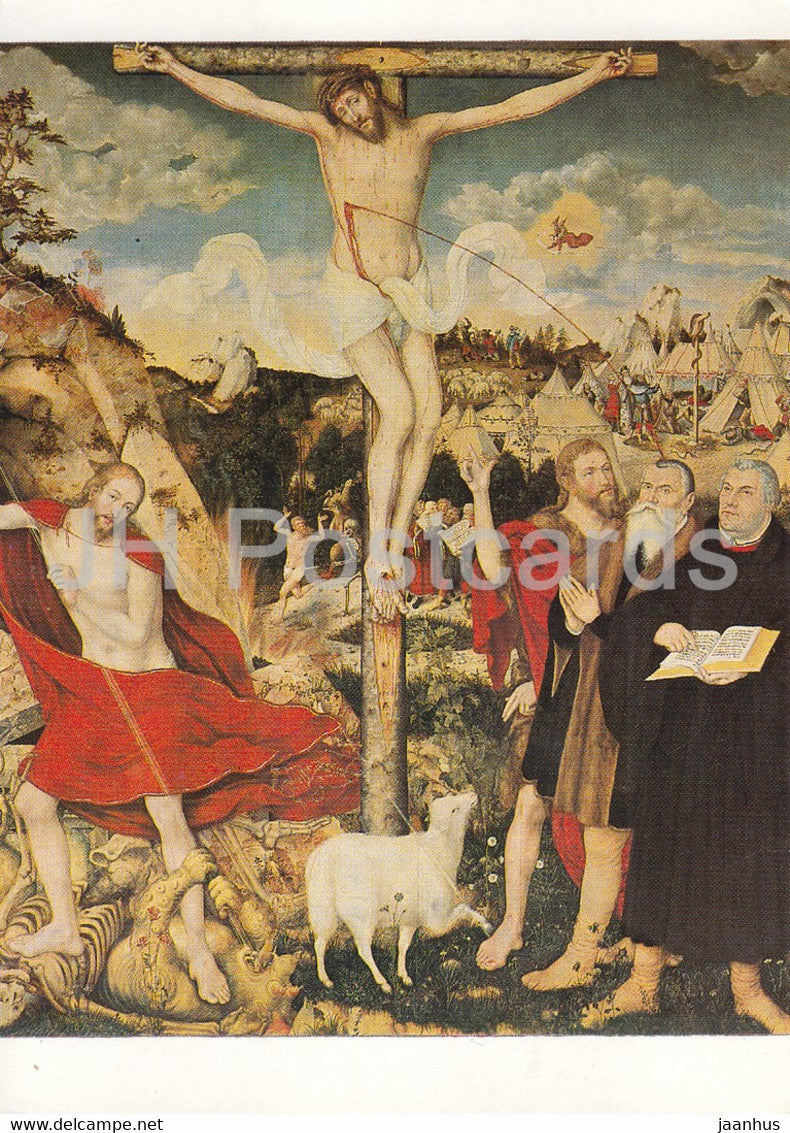 painting by Lucas Cranach - Altarbild - Altarpiece - sheep - German art - Germany DDR - unused - JH Postcards
