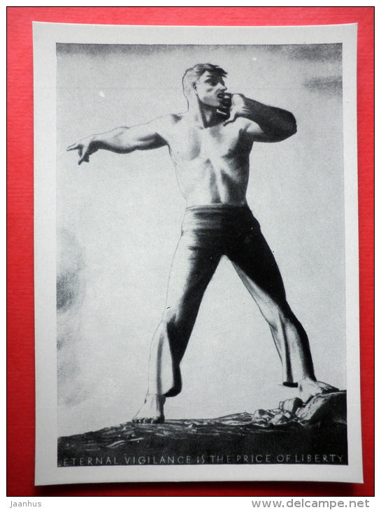 litography by Rockwell Kent - Eternal Vigilance is the Price of Liberty - man - art of USA - unused - JH Postcards