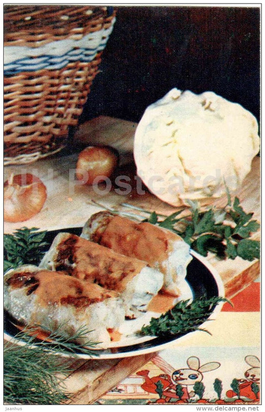 cabbage rolls - onion - Food for Children - dishes  - cuisine - 1972 - Russia USSR - unused - JH Postcards