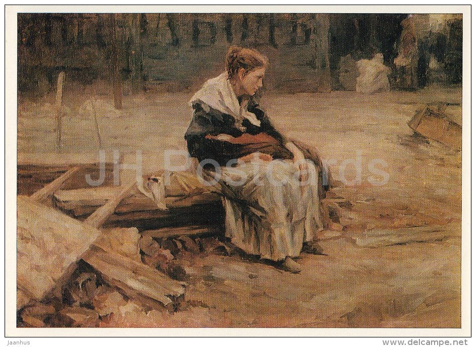 painting by N. Kasatkin - Factory worker's wife , 1900 - Russian art - 1974 - Russia USSR - unused - JH Postcards