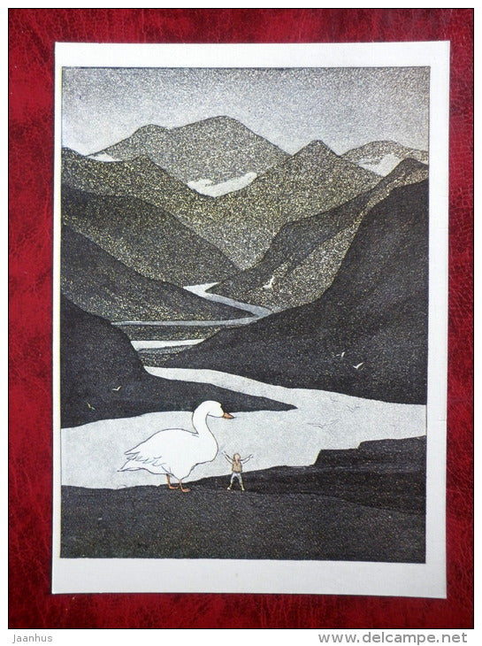 The Wonderful Adventures of Nils by S. Lagerlöf - Illustration by Diodorov - Akka and Nils - mountains - 1981 - unused - JH Postcards