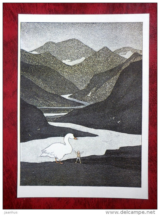 The Wonderful Adventures of Nils by S. Lagerlöf - Illustration by Diodorov - Akka and Nils - mountains - 1981 - unused - JH Postcards