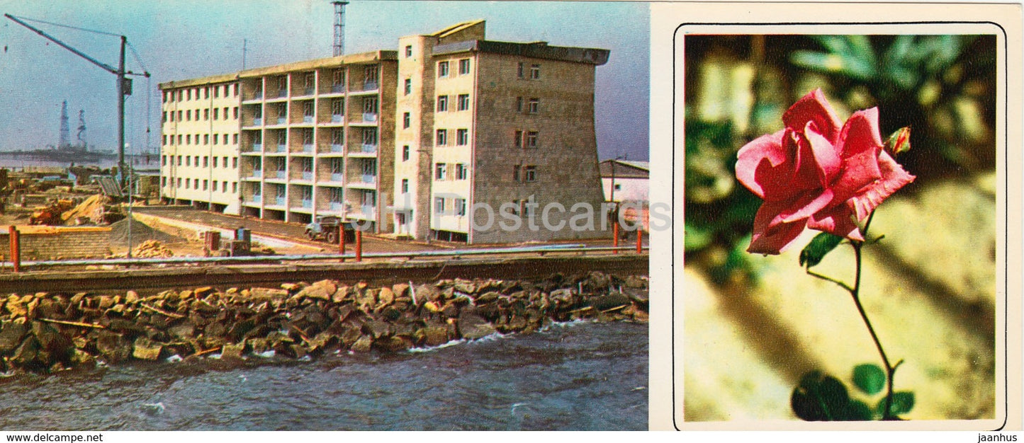 Neftyanye Kamni - Neft Daslari - apartment building - flowers - 1975 - Azerbaijan USSR - unused - JH Postcards