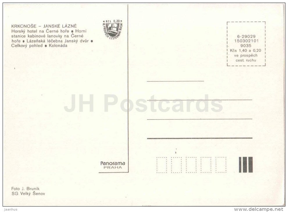 mountain hotel - Healing spa Jansky dvur - colonnade - Krkonose - spa - Janske Lazne - Czechoslovakia - Czech - unused - JH Postcards
