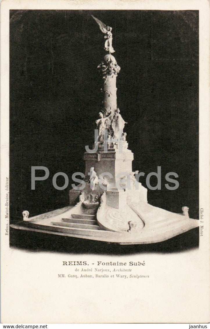 Reims - Fontaine Sube - de Andre Narjoux - old postcard - France - unused - JH Postcards