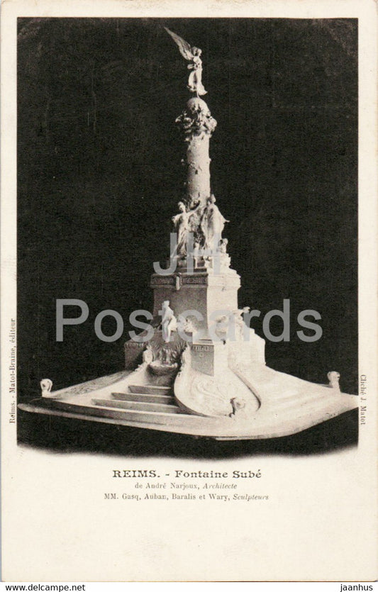 Reims - Fontaine Sube - de Andre Narjoux - old postcard - France - unused - JH Postcards