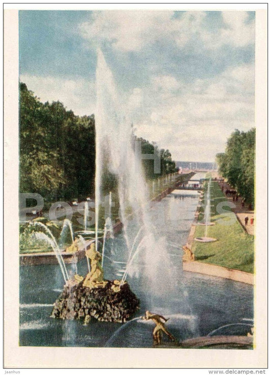 View of the Great Canal - fountains - Petrodvorets - 1964 - Russia USSR - unused - JH Postcards