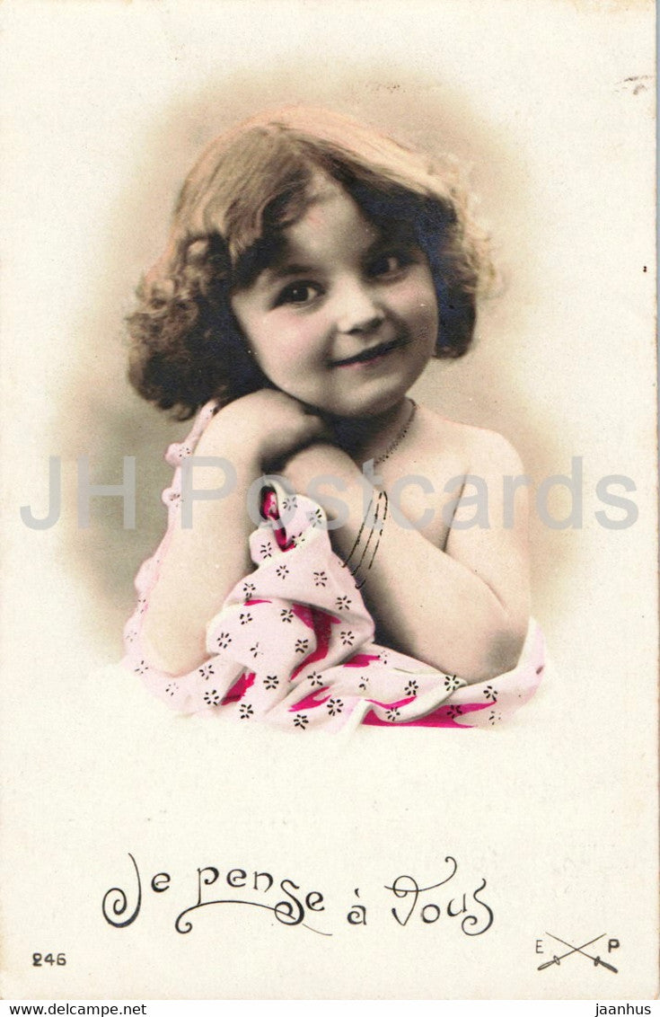 Je pense a vous - girl - EP - 246 - old postcard - France - used - JH Postcards