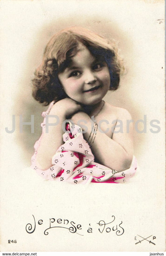 Je pense a vous - girl - EP - 246 - old postcard - France - used - JH Postcards