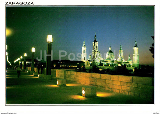 Zaragoza - El Pilar desde el Puente de Piedra - Vista nocturna - 45 - Spain - unused - JH Postcards