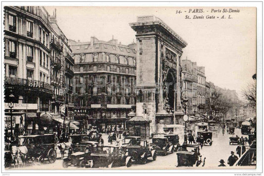 Porte St-Denis - old cars - St. Denis Gate - 34 - Paris - France - unused - JH Postcards