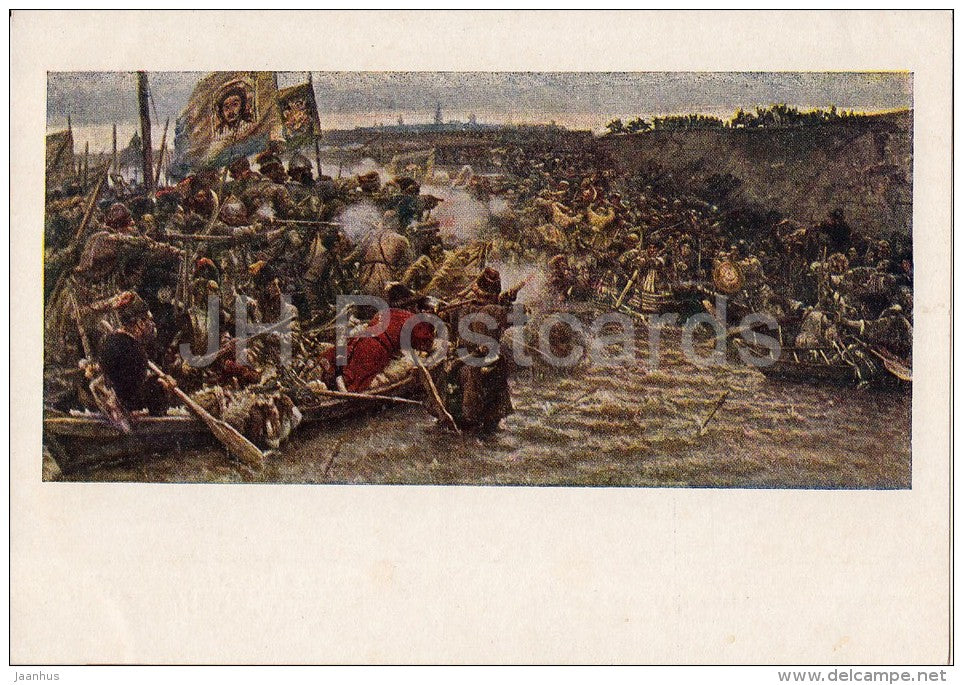 painting by V. Surikov - Conquest of Siberia by Yermak , 1895 - Russian art - 1952 - Russia USSR - unused - JH Postcards
