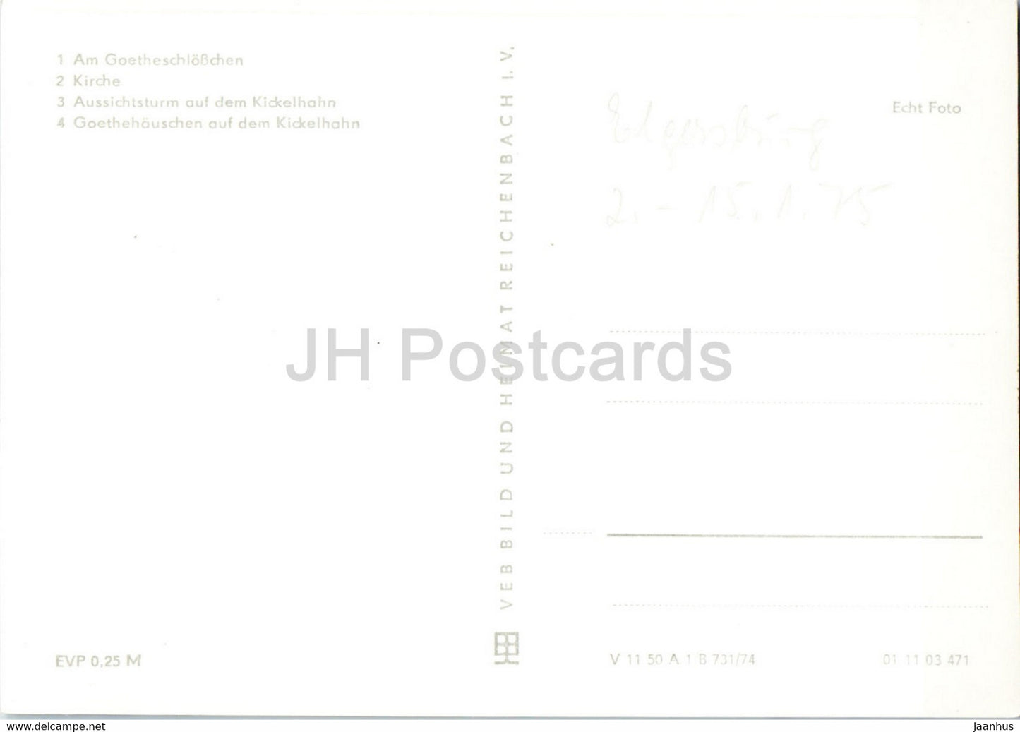 Ilmenau - Am Goetheschlosschen - Kirche - Kickelhahn - Thur - Germany DDR - unused