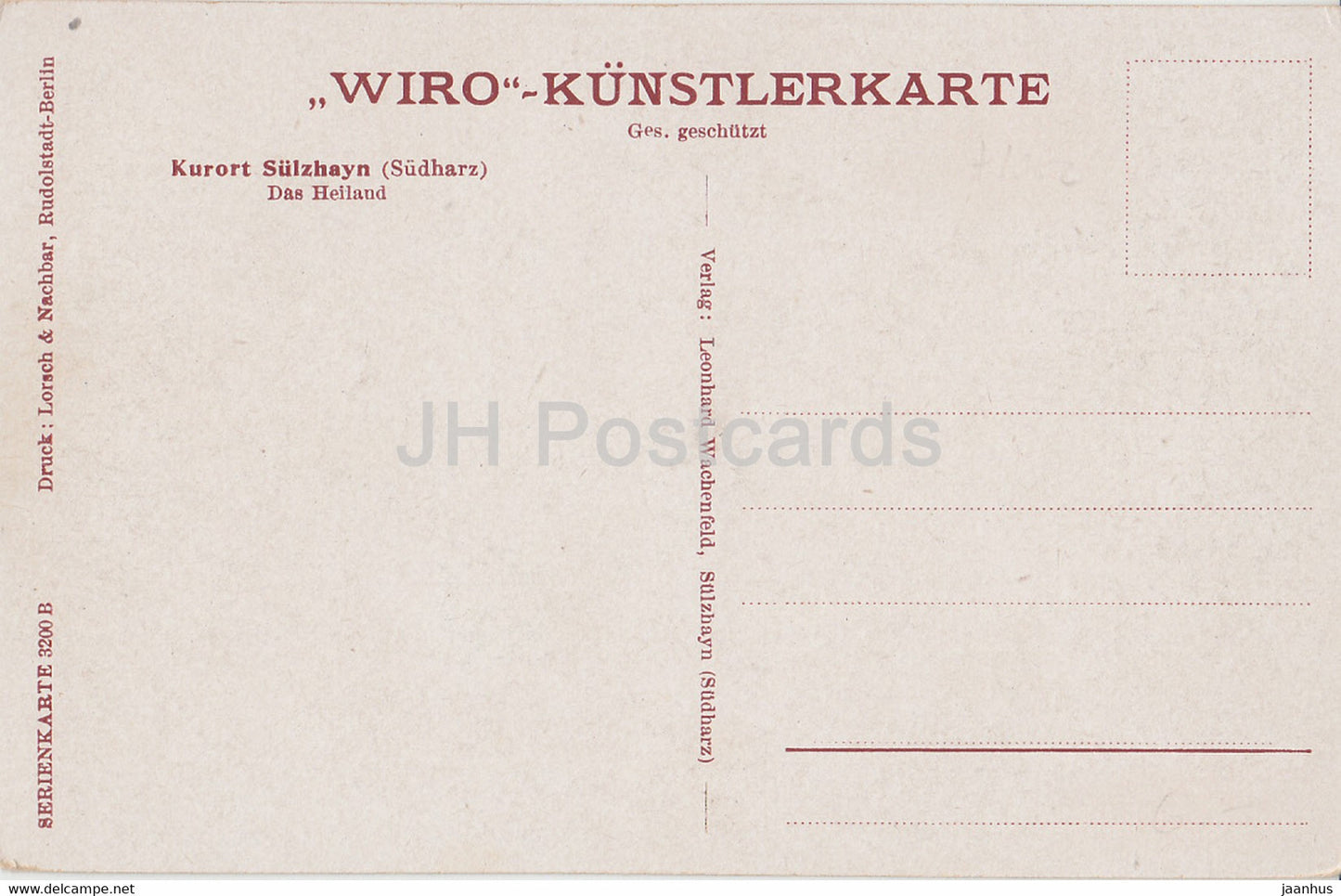 Kurort Sulzhayn - Sudharz - Das Heiland - Wiro Kunstlerkarte - old postcard - Germany - unused