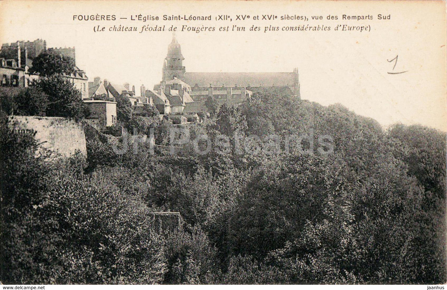 Fougeres - L'Eglise Saint Leonard vue des Remparts Sud - churc - old postcard - France - unused - JH Postcards
