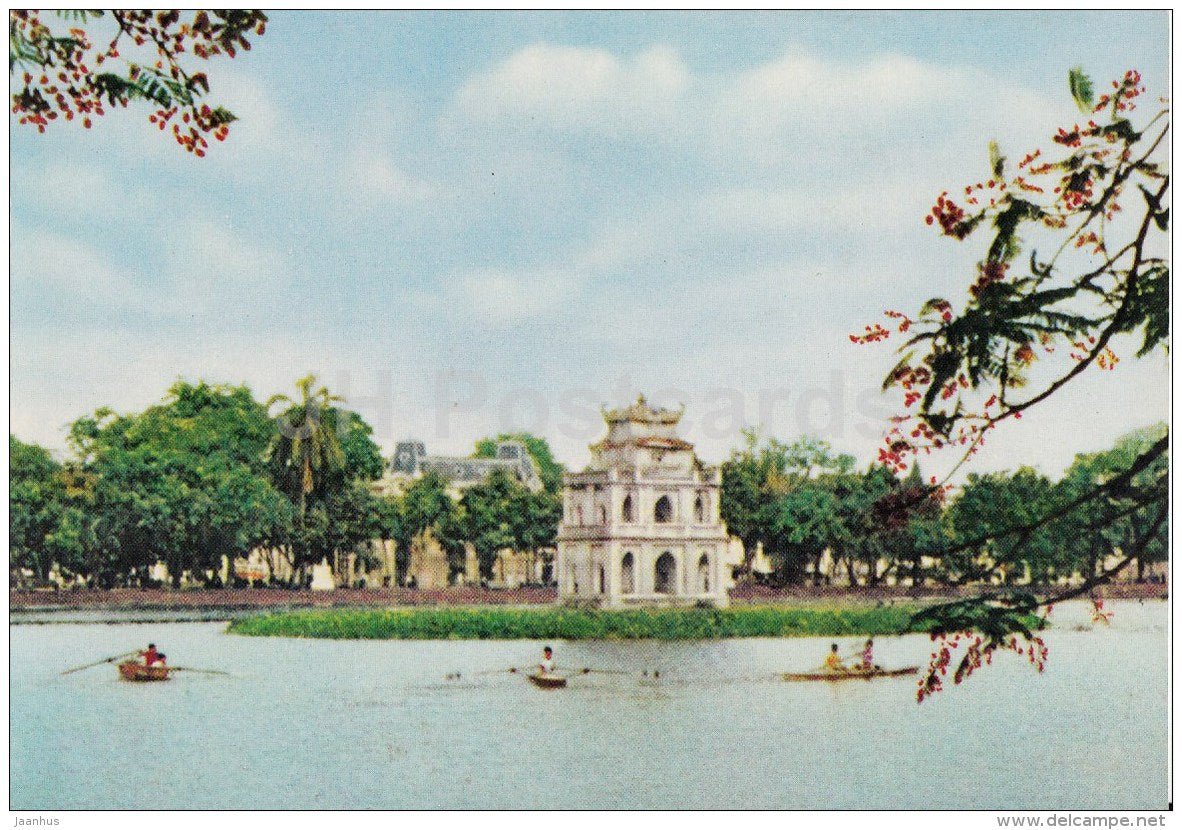 The Tortoise Tower - Hanoi - old postcard - Vietnam - unused - JH Postcards