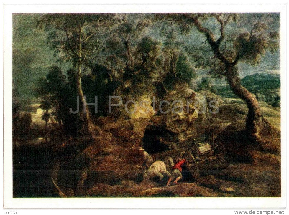 painting by Peter Paul Rubens - Stone Carters - carriage - horse - flemish art - unused - JH Postcards
