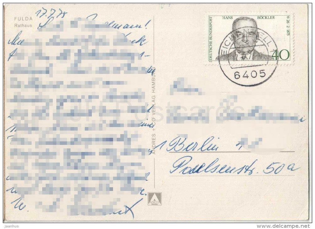 Fulda - Rathaus - town hall - Germany - 1978 gelaufen - JH Postcards