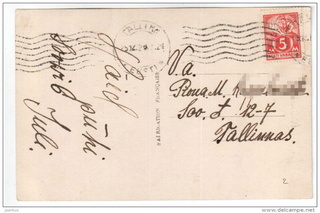 christmas greeting card - girl with flowers - CEKO 1078 - old postcard - circulated in Estonia 1921 , Tallinn - used - JH Postcards