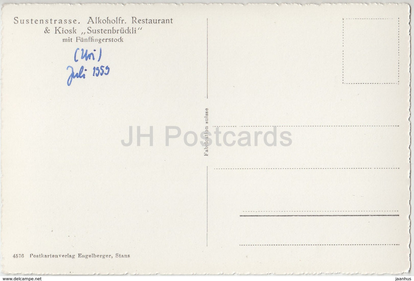 Sustenstrasse - Alkoholfr. Restaurant & Kiosk Sustenbruckli mit Funffingerstock - car - 4576 - Switzerland - 1959 - used