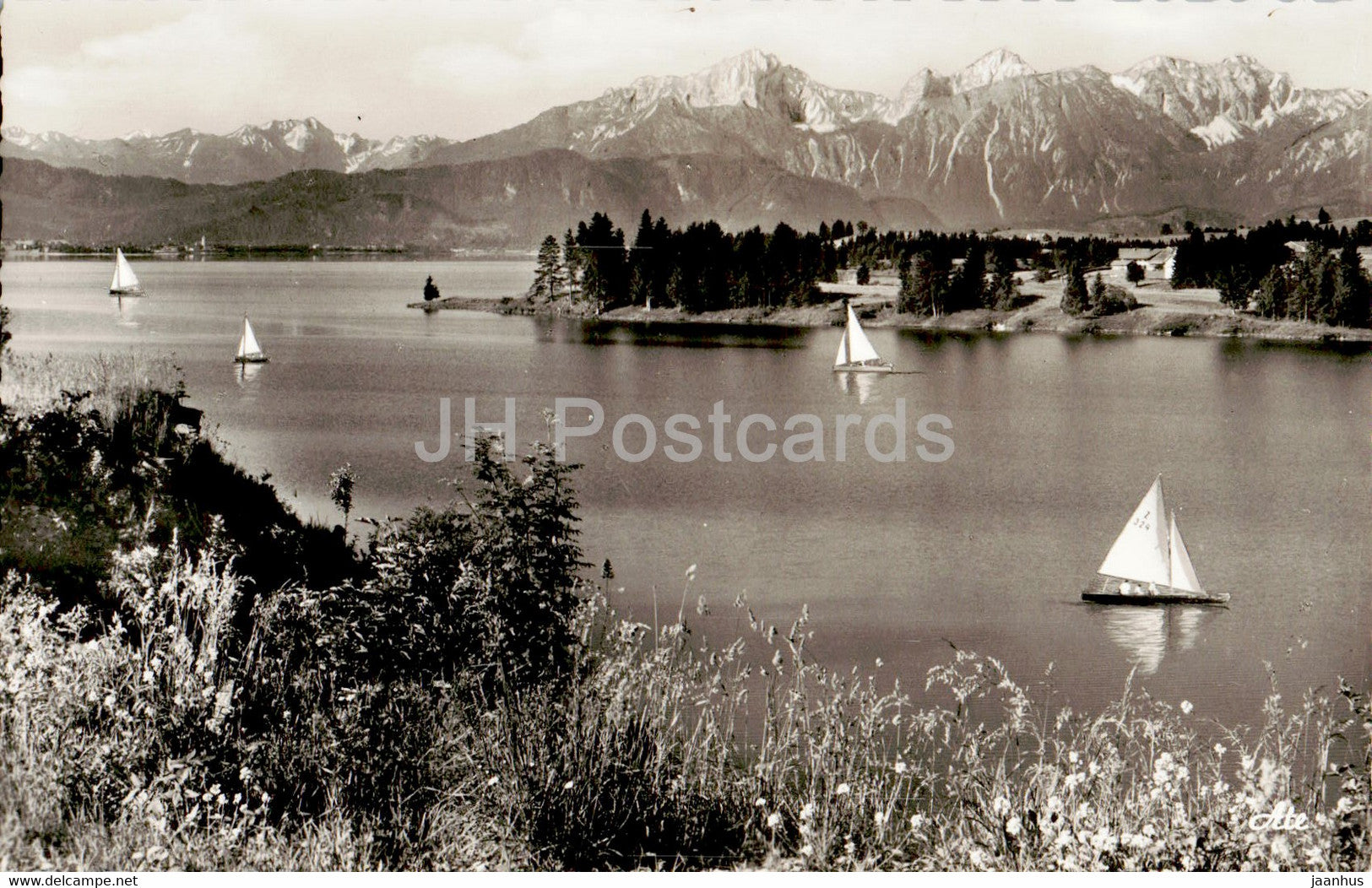Am schonen Forggensee - Blick auf Lechtaler und Tiroler Berge - old postcard - Germany - unused - JH Postcards