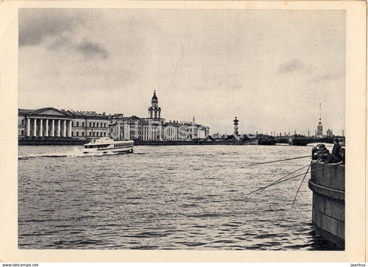 Leningrad - St. Petersburg - University Embankment viewed from the Neva river - boat - 1963 - Russia USSR - unused - JH Postcards