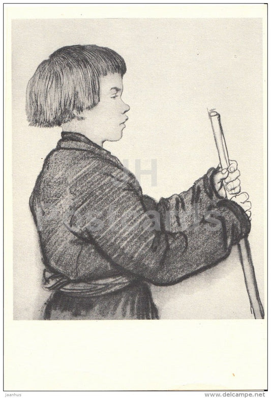painting by O. Kiprensky - Peasant boy Moska , 1814 - Russian Art - 1958 - Russia USSR - unused - JH Postcards