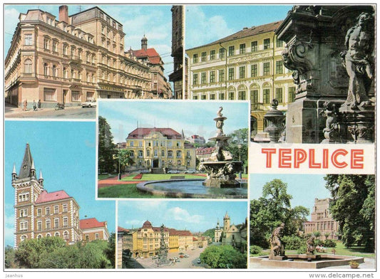 Teplice - hotel Thermia - Stone spa - Prince de Ligne - castle square - theatre - Czechoslovakia - Czech - used 1972 - JH Postcards