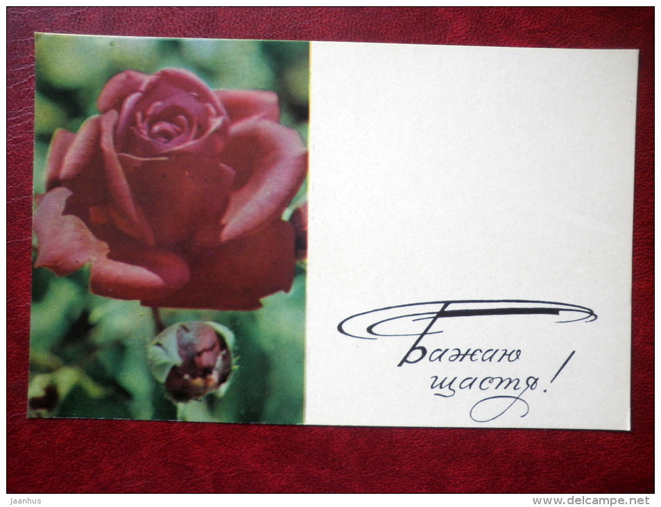 greeting card - red roses - flowers - 1968 - Ukraine USSR - used - JH Postcards
