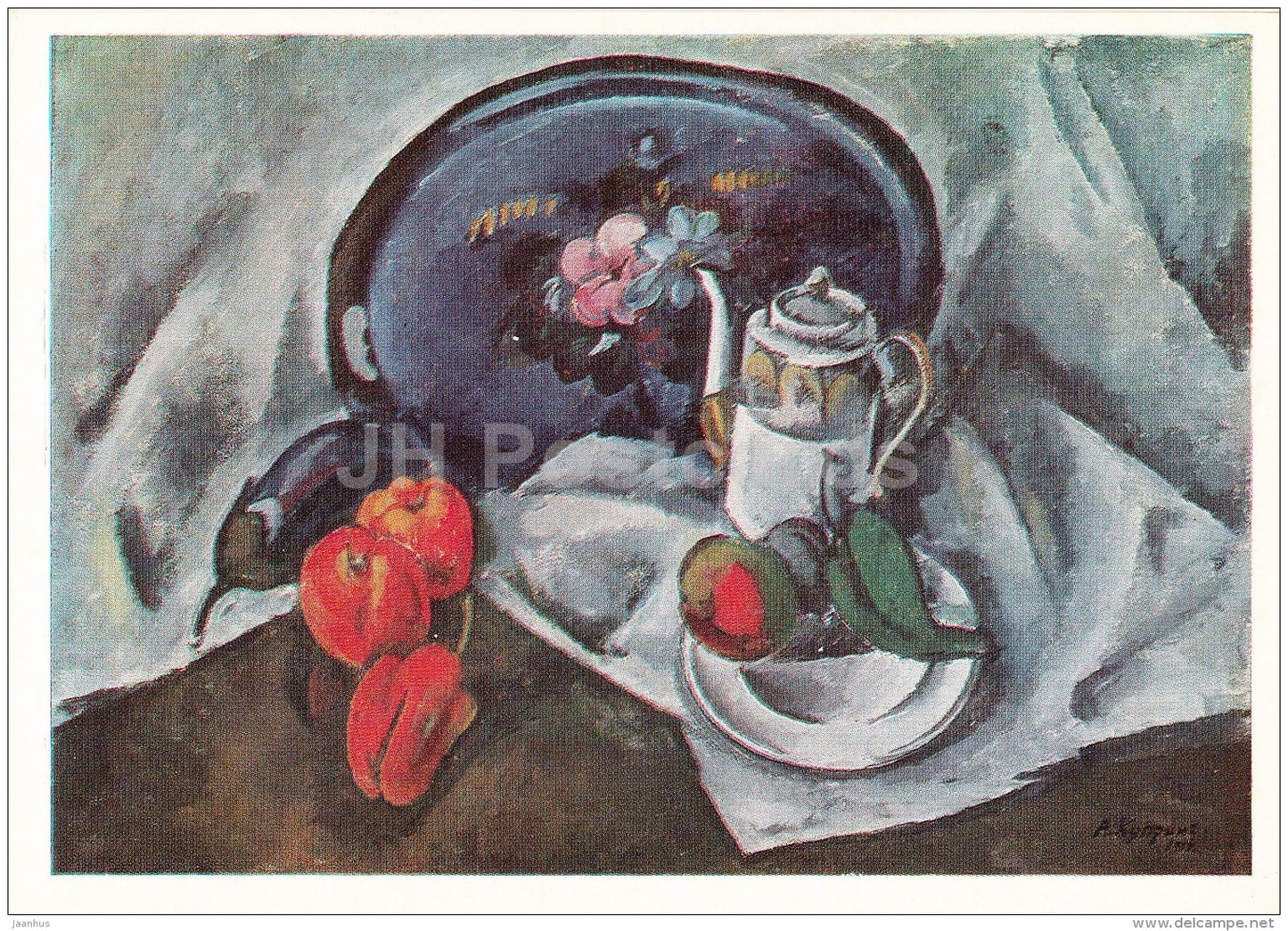 painting by A. Kuprin - Still Life with a blue tray , 1914 - apples - Russian art - 1978 - Russia USSR - unused - JH Postcards