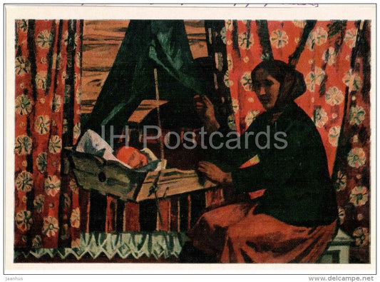 painting by V. Ivanov - Young Mother , 1964 - russian art - unused - JH Postcards