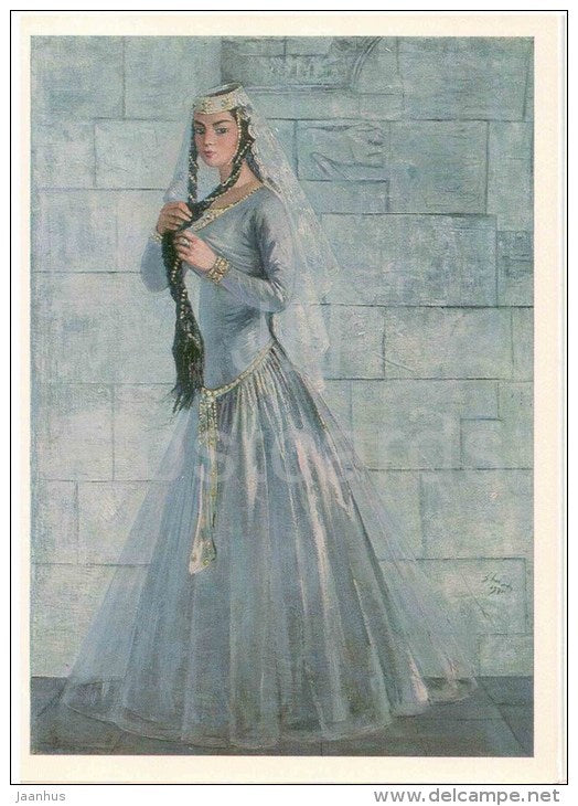 painting by Cornelius Sanadze - Dancer Latavra Pochiani , 1971 - woman - georgian art - unused - JH Postcards