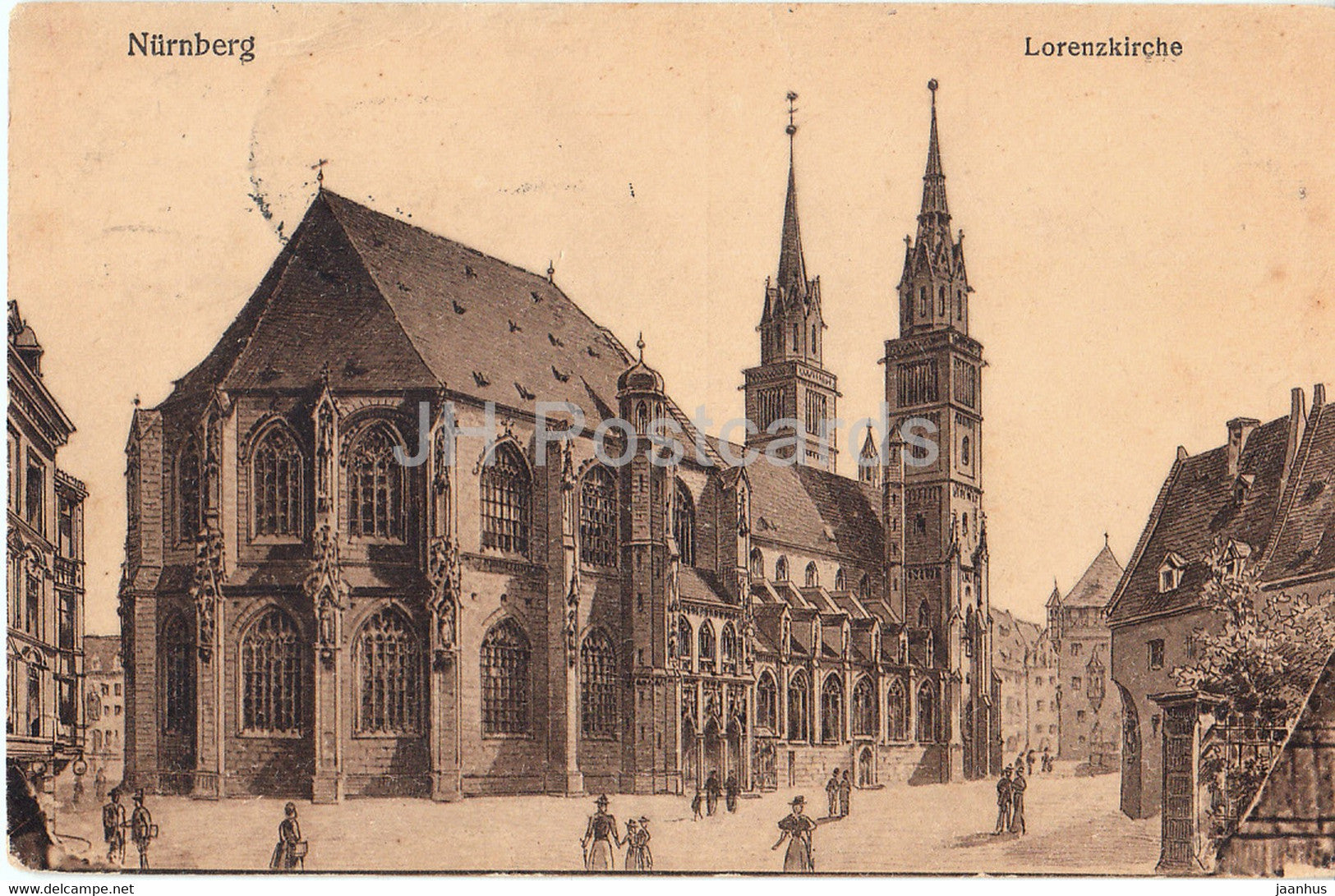 Nurnberg - Lorenzkirche - illustration - church - old postcard - 1920 - Germany - used - JH Postcards