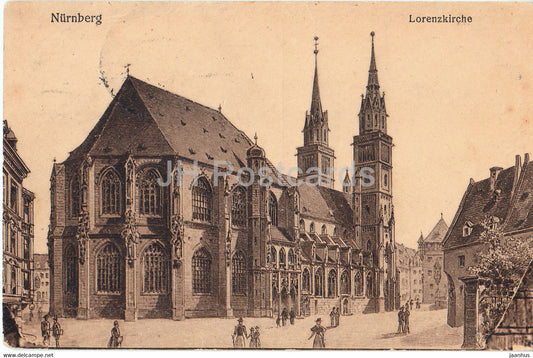 Nurnberg - Lorenzkirche - illustration - church - old postcard - 1920 - Germany - used - JH Postcards