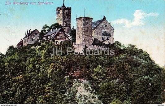 Die Wartburg von Sud West - 1916 - old postcard - Germany - used - JH Postcards
