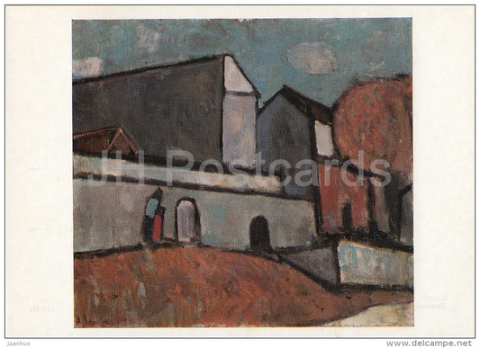 painting by Augustinas Savickas - Old Walls of Vilnius , 1967 - Lithuanian art - 1977 - Russia USSR - unused - JH Postcards