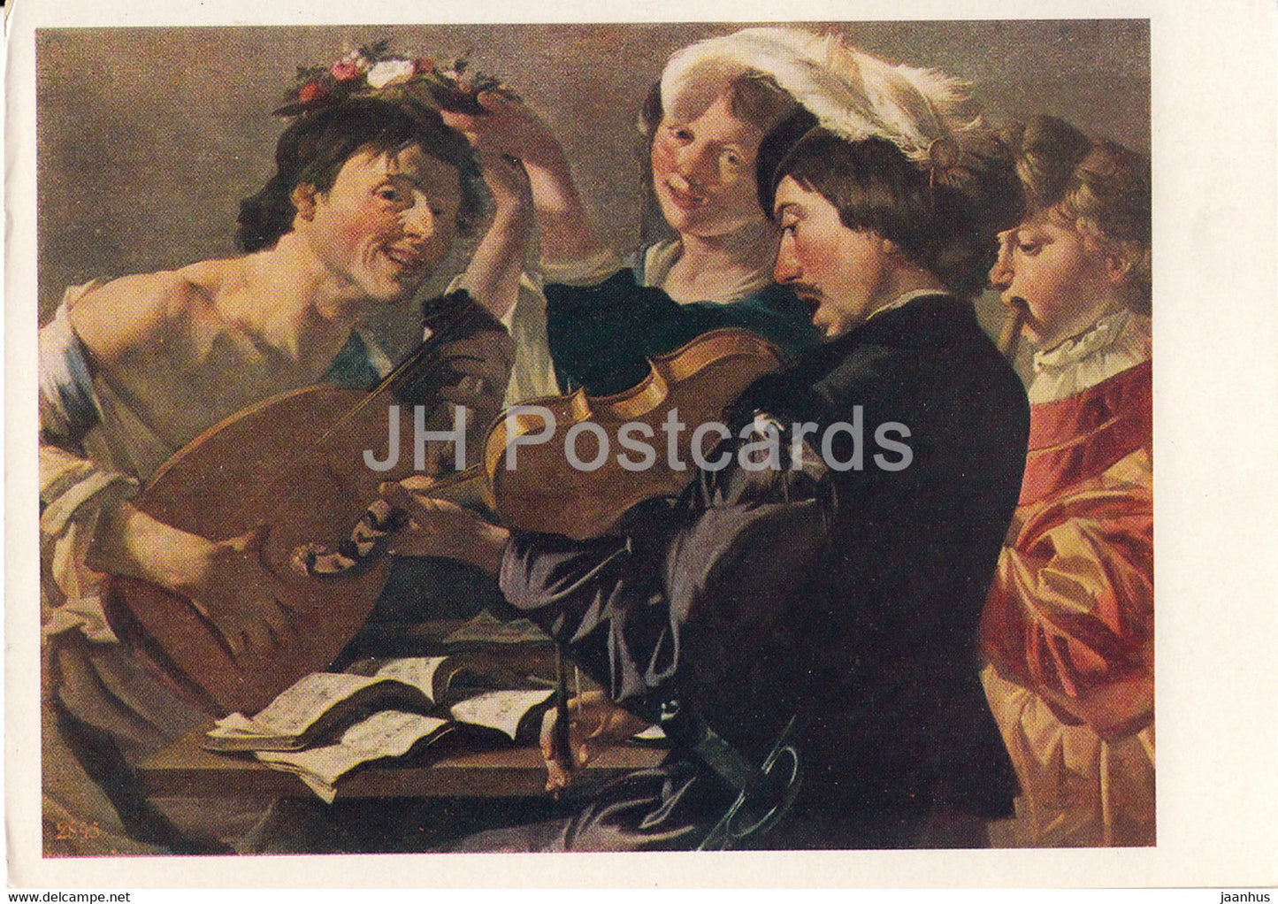 painting by Dirck Van Baburen - Concert - violin - lute - Dutch art - Russia USSR - unused - JH Postcards